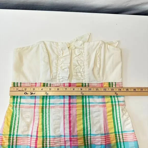 Lilly Pulitzer Summer Plaid Tie Back Ruffle Strapless Franco Dress Size 6 Beach - Picture 14 of 15